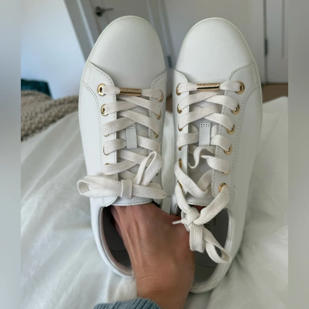 NEW Jimmy Choo White and Star Studded Gold Leather Sneakers 41.5 / 10 US